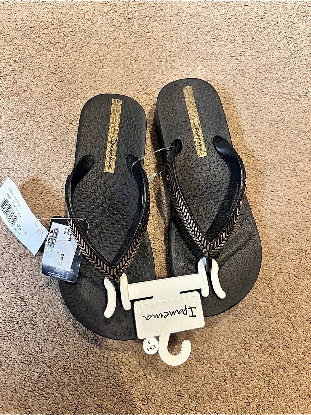 Ipanema Anat Temas Fem Platform Flip Flops Black & Gold US 5